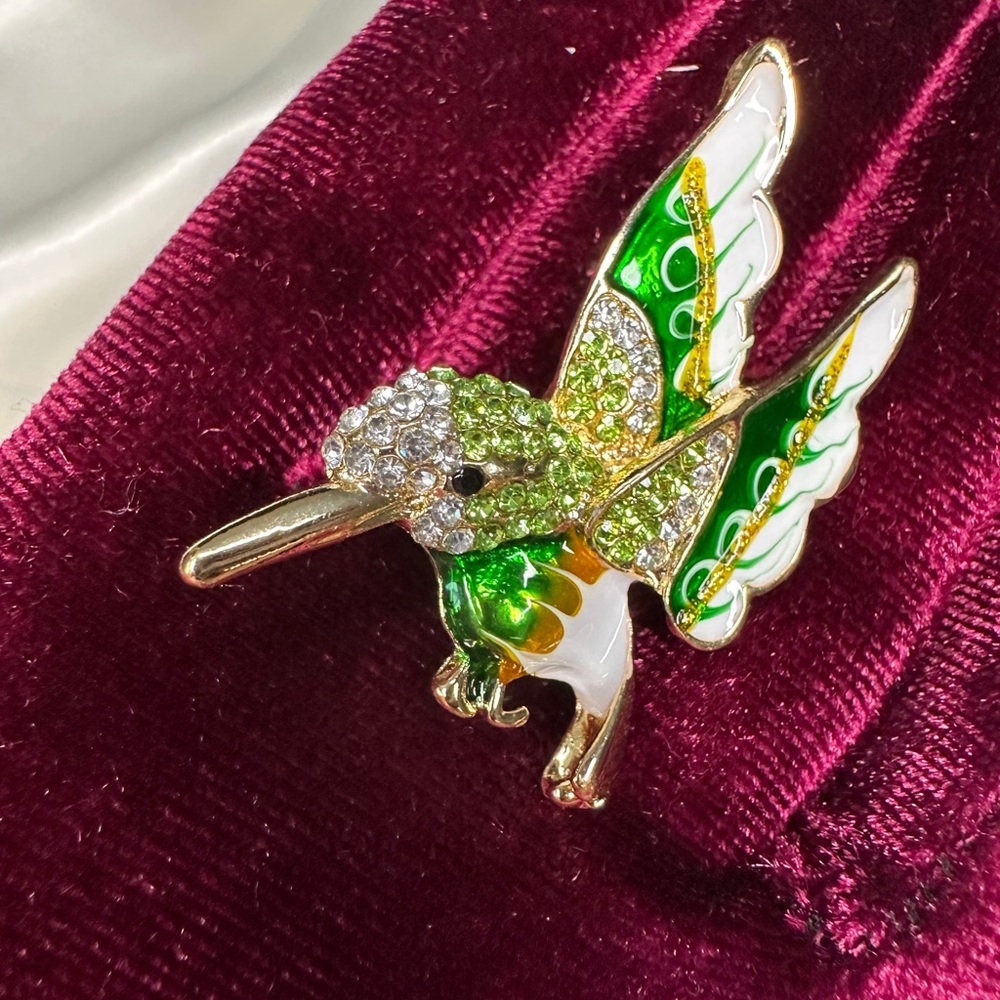 Anthropologie vintage Gold green Hummingbird Brooch - Picture 1 of 7